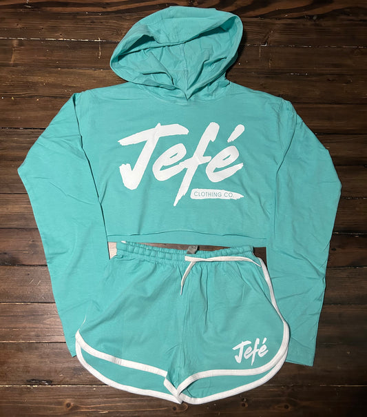 Women's "Jefé Clothing Co." Croptop Track Short Sets